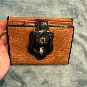 Fendi cognac leather and black patent leather Textured Wallet